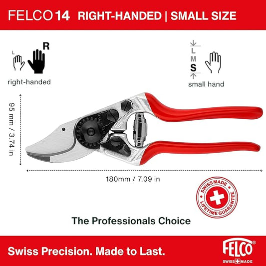 Felco F 14 Pruning Shears – 7.1" Garden Clippers for Small Hands with Bypass & Anvil Blades | Hand Pruners for Gardening | Garden Tool Cutter with Forged Alloy Steel Build, Lightweight Swiss Design