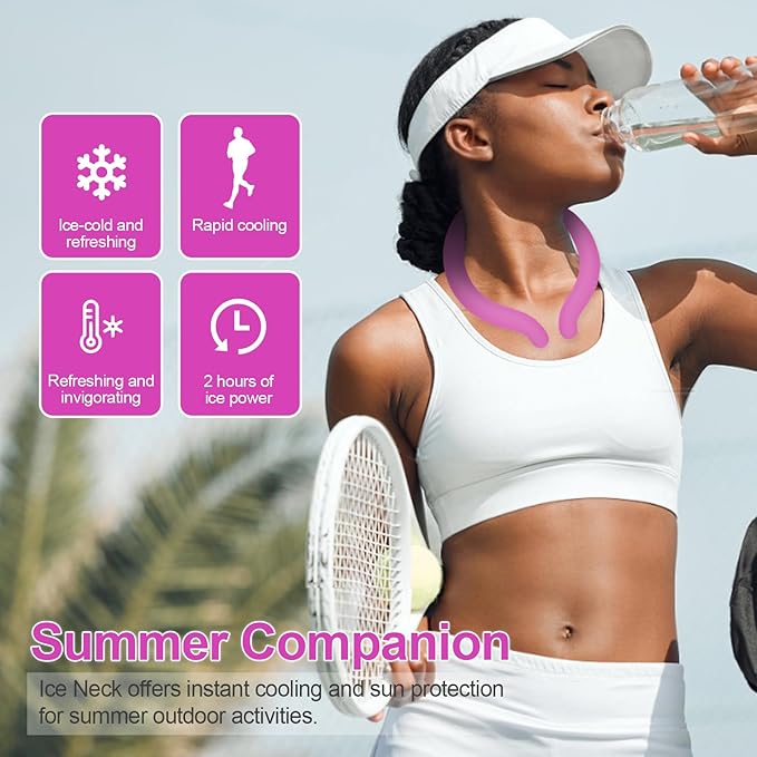 Neck Cooling Tube with Cold Insulated Bag,Neck Cooler Wraps,Reusable 18℃/64℉ Ice Neck Ring Wearable Body Cooling Products for Summer (Rose*2)