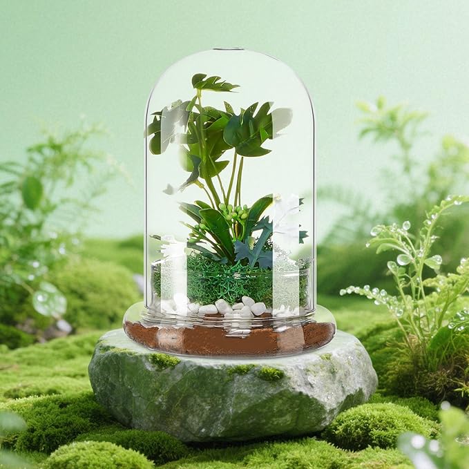 STARVAST 2PCS Glass Dome Cloche with Airhole and Base, 8.7 x 5.9 x 4.7 Inches, Clear Terrarium Planter Container for Plant Flower Home Tabletop Display Centerpiece, Plants Not Included