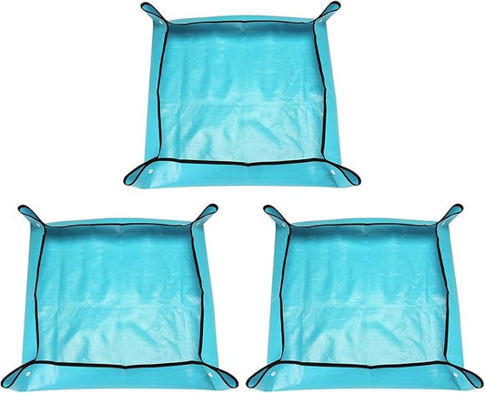 HARFINGTON 3pcs Repotting Mat 19.7" x 19.7" PE Cloth Waterproof Plant Repotting Mat Foldable Portable Gardening Potting Tray with Plastic Buckle for Indoor Plant Change Soil Watering, Blue