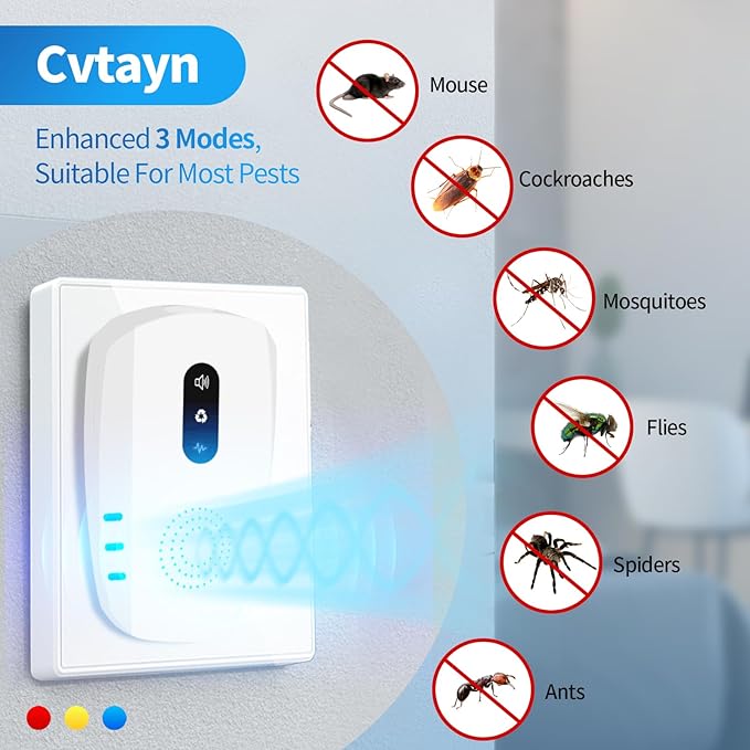2026 Cvtayn Upgraded Ultrasonic Pest Repellent Indoor Insect Repeller,Pest Control,Repellent Roach,Mouse,Bugs,Mosquito,Mice,Spider, Ant,Rodent Repellent Ultrasonic Plugin,3 Mode Switching,10 Packs