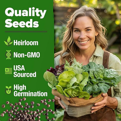 HOME GROWN 11,500+ Heirloom Lettuce Seeds - 10 Varieties Including Romaine, Buttercrunch, Iceberg, Kale & Spinach - Non-GMO USA Seeds for Planting Indoor, Outdoor & Hydroponic Gardens