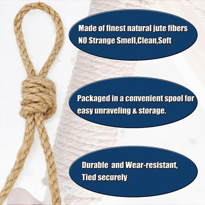 Leecogo 4mm Jute Rope 164 Feet Heavy Duty and Thick Twine Rope for Gardening Arts Crafts Packing Bundling Recycling and Home Decor