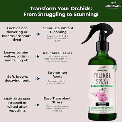 Premium Orchid Plant Food Mist – Orchid Fertilizer Spray – Orchid Food Fertilizer for Blooming – Orchid Plant Care Formula 3-1-2 – Ready-to-Use (8 OZ)