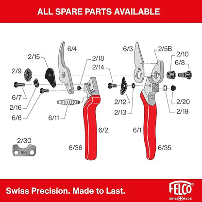 Felco F6 Pruning Shears – 7.7" Swiss-Made Garden Clippers for Medium Hands | Hand Pruners for Gardening | Garden Tool Cutter with Precision Bypass Blade, Forged Aluminum Handles, Replaceable Parts