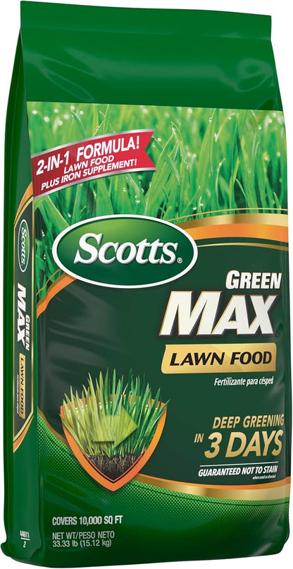Scotts Green Max Lawn Food - Lawn Fertilizer for Grass Plus Iron Supplement, 10,000 sq. ft., 33.33 lbs.