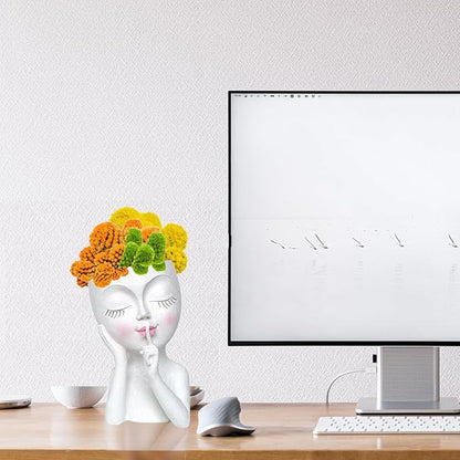 Face Planter Pot Head Planters, Lady Heads Flowerpot, Cute Girl Faces Plant Pot, Quiet Women Succulent Pots for Indoor Outdoor Plants, Modern Vase with Drainage