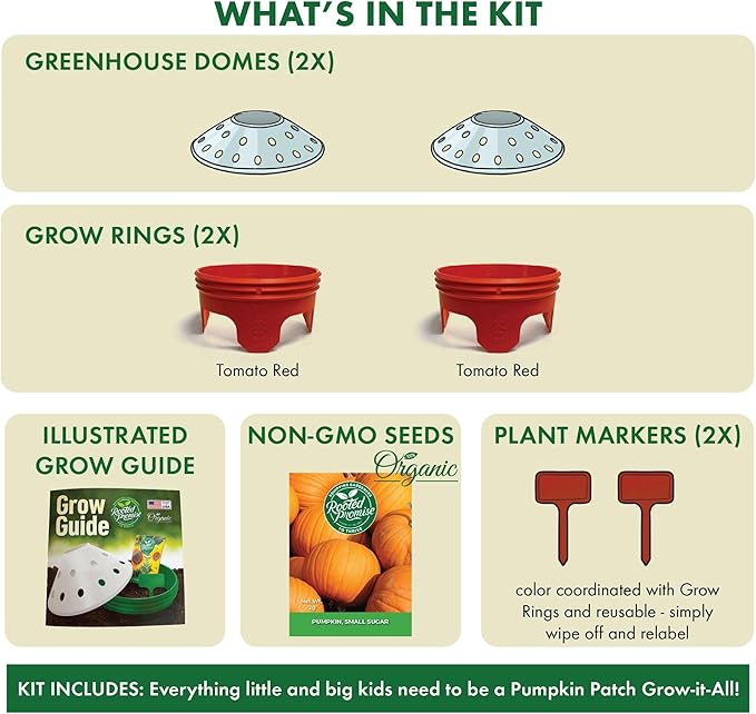 Kids Pumpkin Garden Kit – Grow Your Own Pumpkins from Seeds with Greenhouse Germination Domes & Grow Rings, Non-GMO Seeds, BPA-Free | Gardening Gift for Kids & Families, Made in USA