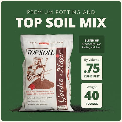 Michigan Peat 40 Pound Bag Garden Magic Organic Planting Potting Top Soil Blend Mix for Indoor and Outdoor Gardening and Landscapes, White