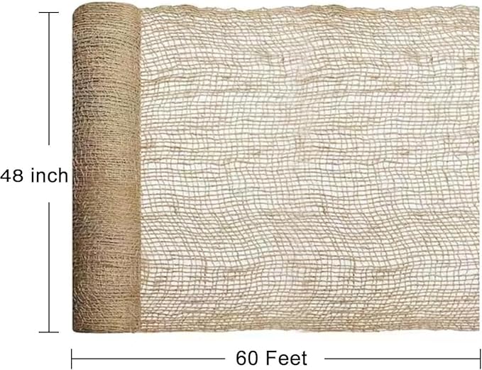Agfabric Natural Jute Erosion Control 4x60ft, Jute Netting Roll -48 inch Wide x 60 Feet Long Soil Saver Mesh Blanket