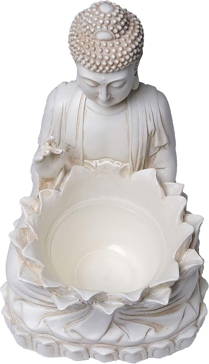 Buddha Planter – 9.5" Tall Polyresin - Zen Plant Pot Holder for Succulent, Flower, Cactus - Garden Lotus Statue Indoor or Outdoor Decor