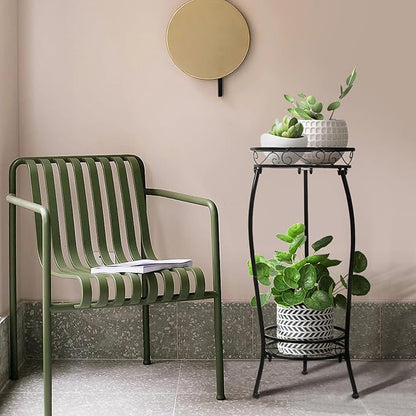 Plant Stand Indoor Outdoor 2 Tier 27" Tall Metal Potted Holder Rack Flower Pot Stand Heavy Duty Plant Shelf Rustproof Iron Multiple Plant Round Supports Rack for Planter Corner Garden