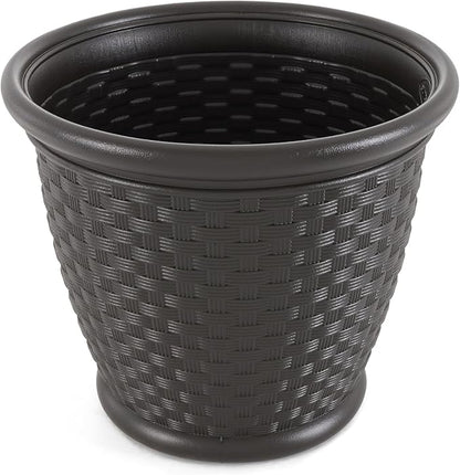 Suncast Sonora 18 Inch Lightweight Durable Plastic Wicker Decorative Flower Planter Pot for Yard, Garden, Indoor or Outdoor Use, Brown