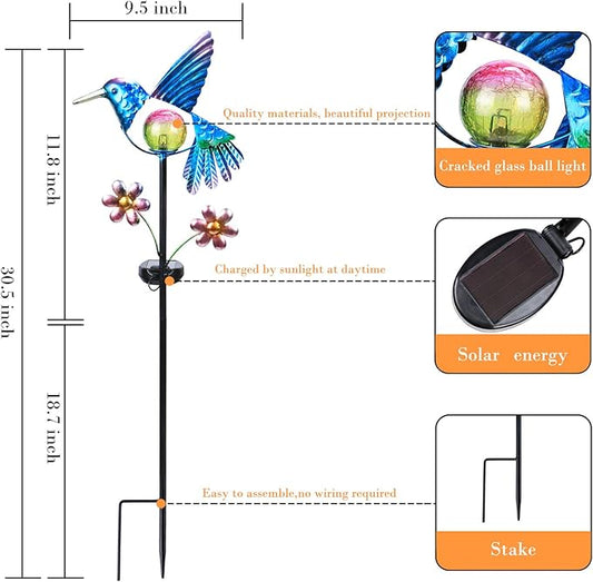 Afirst Solar Garden Stake Lights - Outdoor Waterproof Decorative Solar Hummingbird LED Warm Crackled Glass Globe Lights for Walkway, Pathway, Yard, Lawn