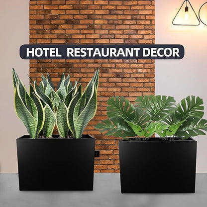 Metal Tall Long Planter Box Large Rectangular Planter Flower Pot with Drainage Holes for Indoor Outdoor Deck Porch Garden Home Patio Front Door (Black, M)