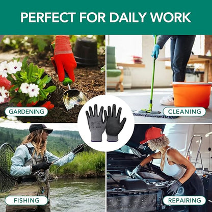 Work Gloves-PU Coated,12 Pairs,Thin Garden Gloves for Men Women,Ideal for Light Duty Work