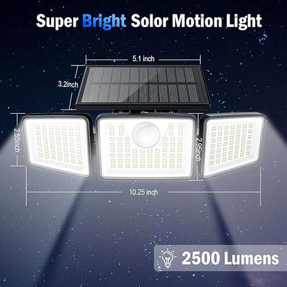 2500LM Solar Lights Outdoor with Motion Sensor,3 Head 270° Wide Angle Street Area Lights,IP65 Waterproof Security Lighting with 3 Modes(Non-Remote,1 Pcs)
