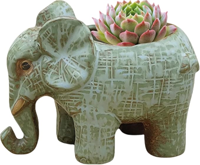 Cute Animal Elephant Shaped Ceramic Succulent Cactus Air Plant Flower Pots Planters-Plant Not Included (Small Green)