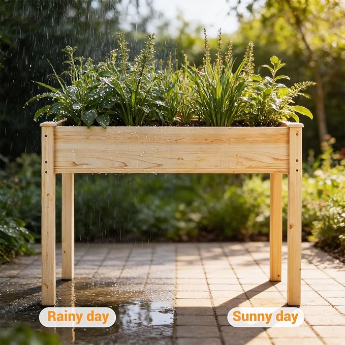 NEWBULIG Raised Garden Bed with Legs 48x24x30in,Elevated Wood Planter Box Stand for Outdoors Garden Balcony Courtyard, Natural Wood 300 Pound Capacity, for Planting Herbs Flowers Vegetables