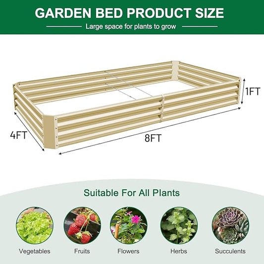 Land Guard 2 Pack 8×4×1ft Galvanized Metal Raised Garden Bed, Metal Planter Kit Box Outdoor for Deep-Rooted Vegetables, Flowers, Green and Herbs (Cream Yellow)