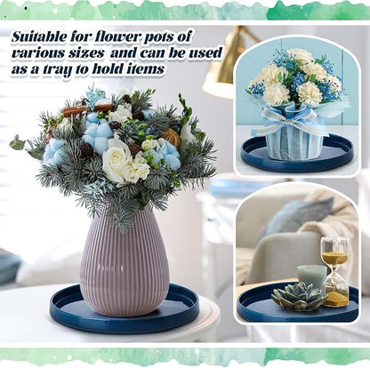 2 Pcs 10 Inch Ceramic Plant Saucer Outdoor Indoor Plant Tray Round Flower Pot Drip Trays Blue Flower Drainage Glazed Pots Base for Holding Water Drips and Soil