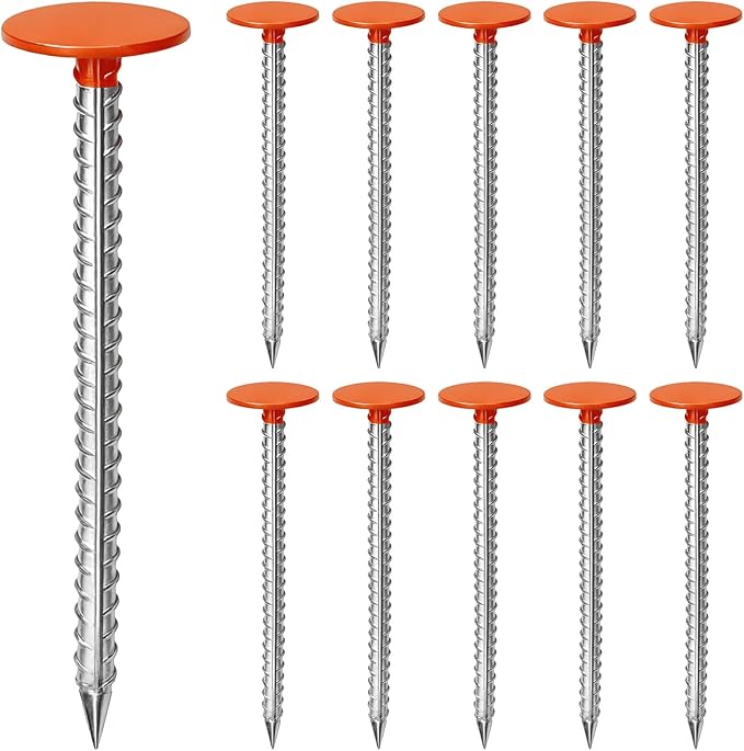 10Pack Rebar Property Line Markers 11.8x2.8 Inch Permanent Survey Stakes Heavy Duty Survey Pin Hi-Vis Orange Property Land Boundary Markers for Outdoor Lawn Garden Paver Landscaping Septic Tank