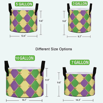 10 Gallon Mardi Gras Fleur De Lis Plaid Pattern Breathable Grow Bag Thickened Plant Pot Containers Bag with Handles for Garden Potato Tomato Flowers Fruits Vegetables
