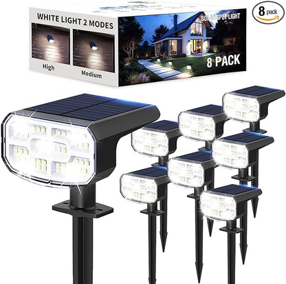 Solar Lights Outdoor Waterproof IP65, Super Bright LED, 6500K 2 Lighting Modes, Solar Powered Yard Garden Solar Spot Lights for Outside Landscape Auto On/Off -8 Pack