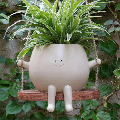 Plus Size Swing Face Planter Pot Hanging Head Planter for Indoor Outdoor Plant for String of Pearls Plant Live Resin Flower Pots Gift Ideas for Mother and Teacher Appreciation Christmas