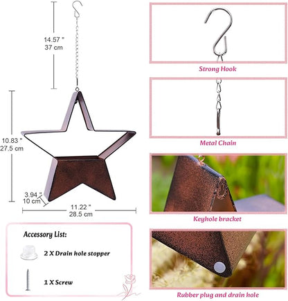 Metal Plant Hangers Indoor and Outdoor for Mom Women Her Wife Garden Lovers Birthday - Star Shape Hanging Planters for Window Wall Living Room Office Decor(Rustic)