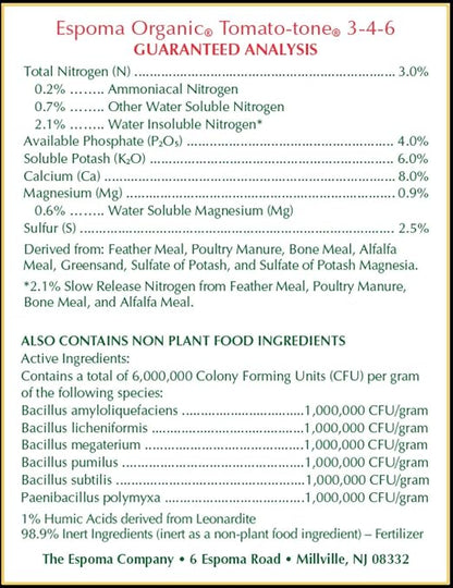 Espoma Organic Tomato-Tone 3-4-6 with 8% Calcium. Organic Fertilizer for All Types of Tomatoes and Vegetables. Promotes Flower and Fruit Production. 4 lb. Bag