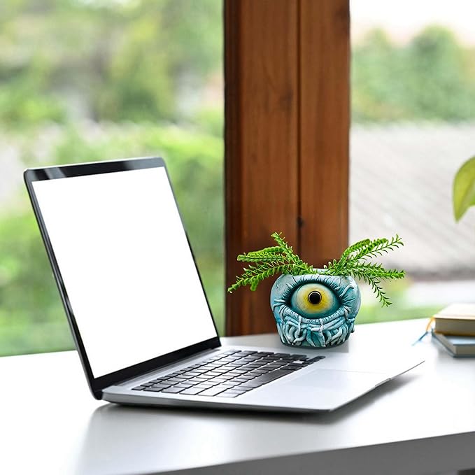 Blue Monster Eye Planter Creative Unique Eye Plant Pot,Resin Succulent Plants Pot with Drainage, for Outdoor Garden Deco and Home Art Decoration