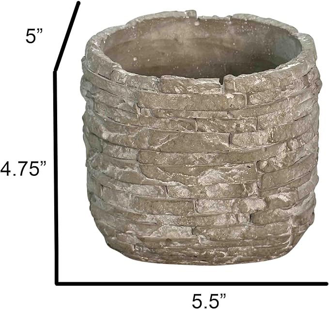 Admired by Nature 5" Ceramic Flower Planter Pot - for Home Decor, Indoor Plants, Garden Display, Organization - Stone