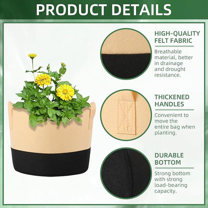 12 Pack 5 Gallon Grow Bags Colorful Fabric Plant Pots with Handles 5 Gal Garden Grow Bags Fabric Grow Pots Plant Growing Bags Vegetable Planting Bags for Garden and Outdoor (5 Gallon)