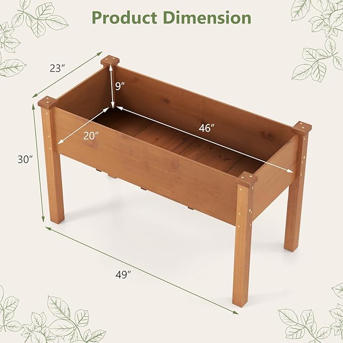 HAPPYGRILL Raised Garden Bed, Outdoor Wood Garden Box w/Legs, Drainage Holes, Black Garden Liner Fabric, Solid Wood Frame, Elevated Planter Box for Backyard Patio Balcony, 49” x 23” x 30” (L x W x H)