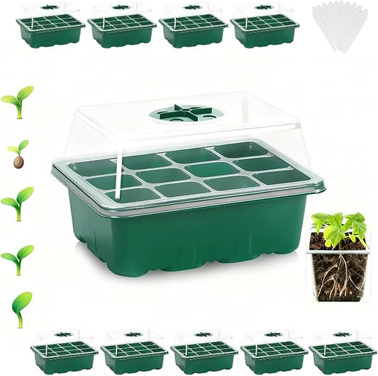 10-Pack Seed Starting Tray with Transparent Moisture-Lock Lid for Hydration and Heat Retention Seed Germination Starter Kit (120-Cell Tray Total) Easy Seedling Cultivation for Home Gardeners