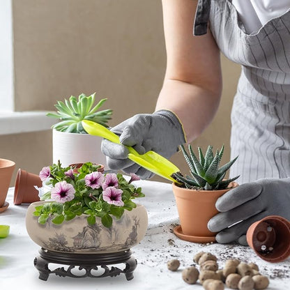 Water Lily Bowl Planter - Narcissus Pot Ceramics Hydroponic Lotus Planter Ceramic Water Lily Pot with Stand No Drainage Plant for Plants Bonsai Display Lucky Bamboo Home Garden Decor Chinese Fish Bowl