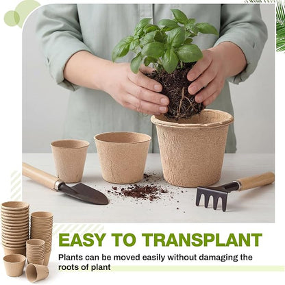Karenhi 80 Pcs Peat Pots 5/4/ 3.15 Inch Biodegradable Organic Seed Starting Pots with Drainage Holes Round Nursery Plants for Vegetables, Herbs, Flowers Indoor Garden Germination