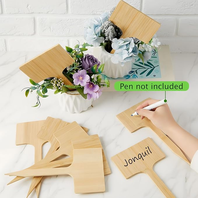 Hicarer 30 Pcs 30 Pack 5" x 9.4" Extra Large Bamboo Garden Markers, Natural Wood T-Type Large Plant Labels for Herbs, Flowers & Vegetables – Easy to Read Full-Size Tags for Garden Outdoor