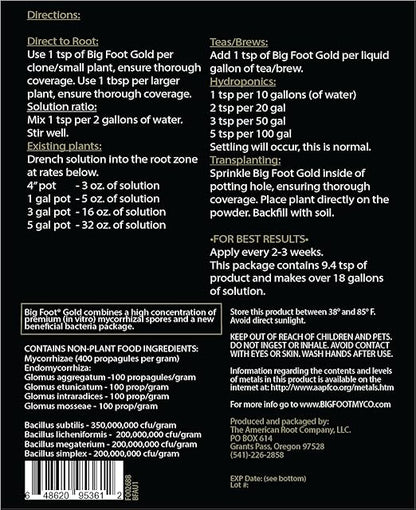 Big Foot Gold Mycorrhizal Fungi 1 oz, Beneficial Bacteria for Plant Growth, Root Stimulator, Super Concentrated 3-in-1 Formula for All Plants