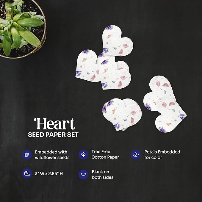 Set of 24 Mixed Heart Seed Paper – Writable & Plantable Wildflower Hearts with Envelopes & Planting Guides, Gift for Moms or Plant Lovers for Mother’s Day, Heart Party Favors for Weddings & Showers
