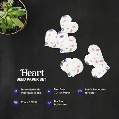 Set of 24 Mixed Heart Seed Paper – Writable & Plantable Wildflower Hearts with Envelopes & Planting Guides, Gift for Moms or Plant Lovers for Mother’s Day, Heart Party Favors for Weddings & Showers