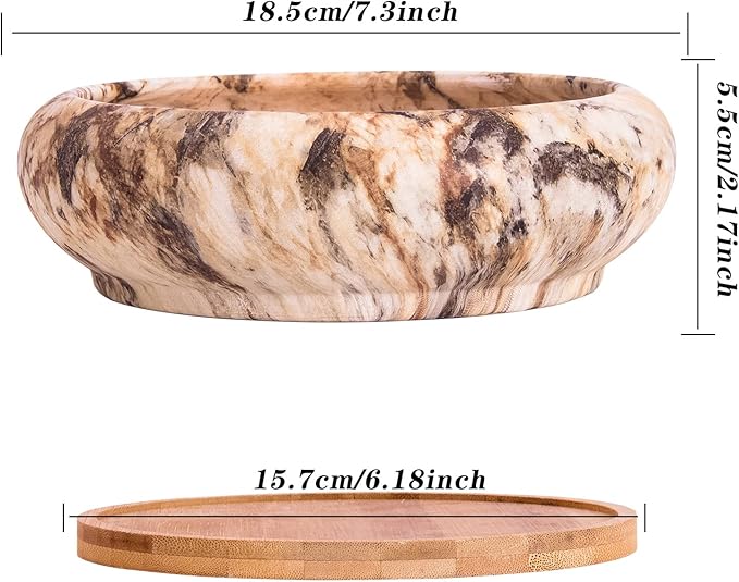 ARTKETTY Succulent Pots - 7.3 Inch Large Bonsai Pots with Drainage Tray, Ceramic Pots for Indoor Plants, Shallow Succulent Planters Marble Cactus Flower Plant Container Bowl