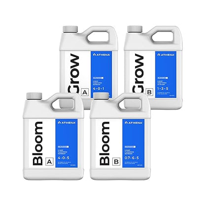 Athena Blended Grow & Bloom A&B | 4-Part Complete Hydroponic Nutrient System | Liquid Fertilizer for Veg & Flowering Stages | Full Cycle Plant Food | 32 Ounce