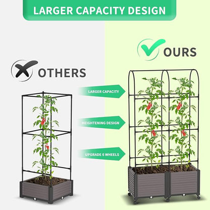 DoCred Raised Garden Bed Planter Box with Trellis for Climbing Vegetables Plants, Tomatoes Planters Outdoor Tomato Cage with Wheels, Indoor Outdoor Use