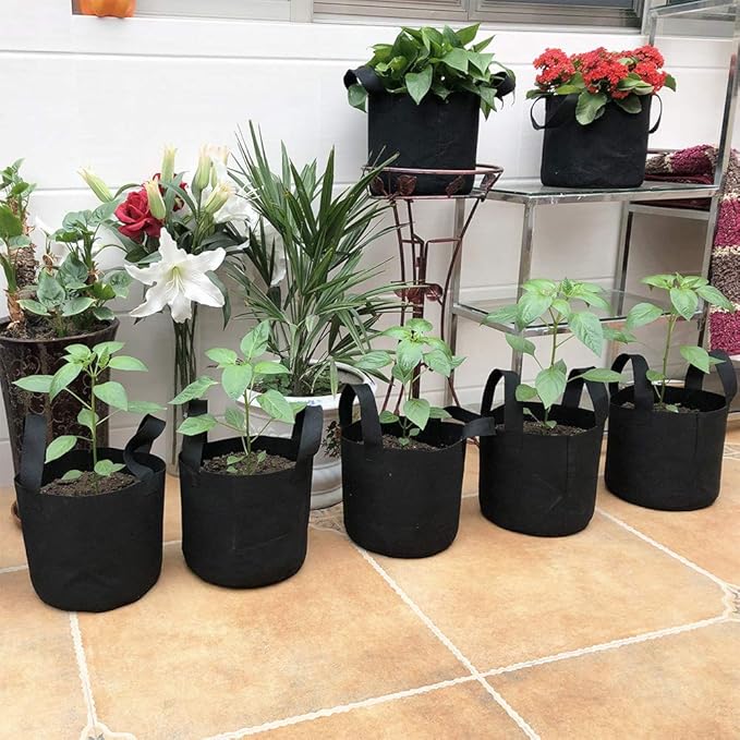 JERIA 12-Pack 2 Gallon, Vegetable/Flower/Plant Grow Bags, Aeration Fabric Pots with Handles (Black), Come with 12 Pcs Plant Labels