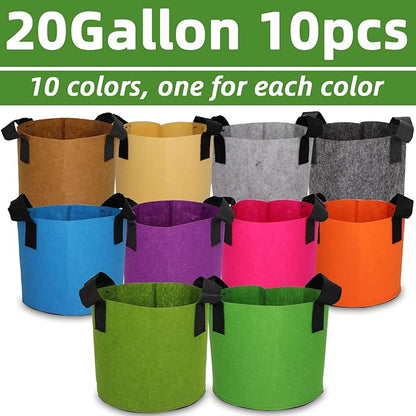 Grow Bags,Growing Pot Bags Garden Grow Bag Indoor Outdoor Fabric Aeration Plant Pot Container Flower Vegetable Pouch (Mixed 10colors,20Gallon)