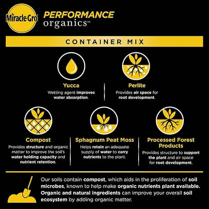 Miracle-Gro Performance Organics All Purpose Container Mix - Organic and Natural Plant Soil, Feed for Up to 3 Months, For Vegetables, Flowers, and Herbs, Use in Indoor and Outdoor Containers, 1 cu. Ft