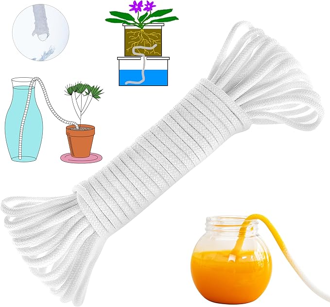 ORIMERC 100ft 1/5" Self Watering Synthetic Rope, Hydroponic Capillary Wicking Cord for Indoor Outdoor Garden, Automatic Planter Pot Waterer,Keep Tomato Orchid Plants Moist, Auto Watering System Device