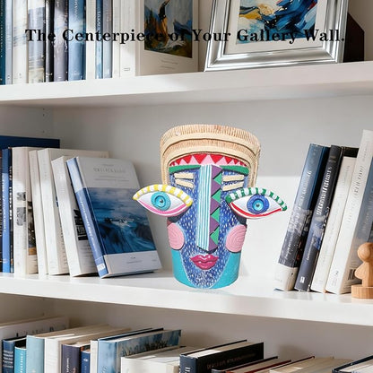 Big Eye Face Planter, Tall Cartoon Abstract Resin Flower Pot, Colorful Funky Vase for Succulents (Blue, Large)